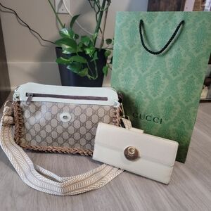 🟢Final Price!! 2pcs Authentic Vintage Gucci Bag, Leather Wallet & Shopping Bag